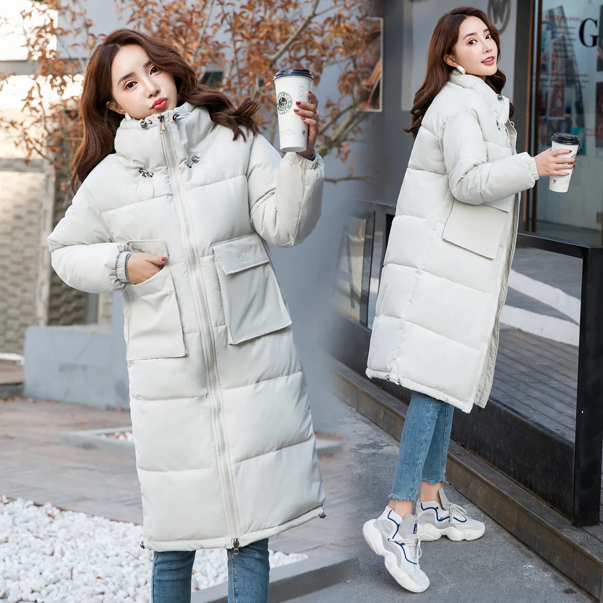 

Thick Mid-length New Style Winter 2018 Slim Fit Solid Color Stand Collar Slimming Elegant Versatile Cotton Coat