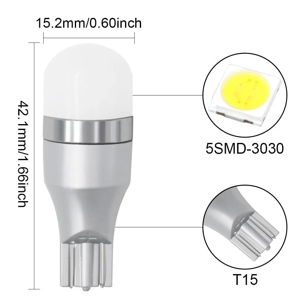 2 шт. T15 W16W 912 921 светодиодный светильник для автомобиля, задний фонарь, супер яркий 3030 SMD 5 чипов, светодиодный светильник, 10-30 в, белый