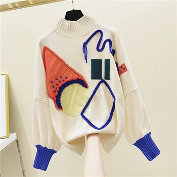 

2020 Spring Sweater Women's Outer Wear Loose-Fit Lazy Wind Three-dimensional Pattern Wool Sweater Jacket Ladies Knitwear Jumper