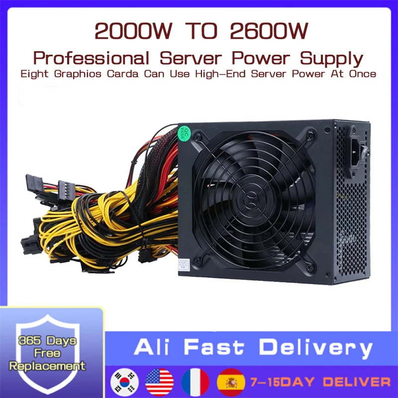 Power Supply for Mining Rig 2000W 2400W 2600W 95% High Efficiency AC 180-260V ATX Source Support 8 CPU Card Antminer PC | Компьютеры и