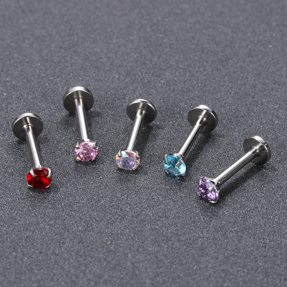 1PC Zircon Ear Stud Lip Ring Cartilage Tragus Helix Piercing Earring Multicolor Prevent Allergy Crystal Body Jewelry Accessories