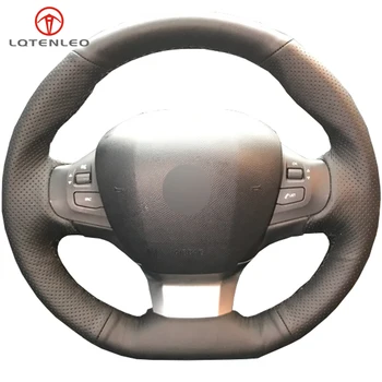 

LQTENLEO Black Artificial Leather Hand-stitched Car Steering Wheel Cover For Peugeot 308 2014 2015 2016 2017 2018 2019