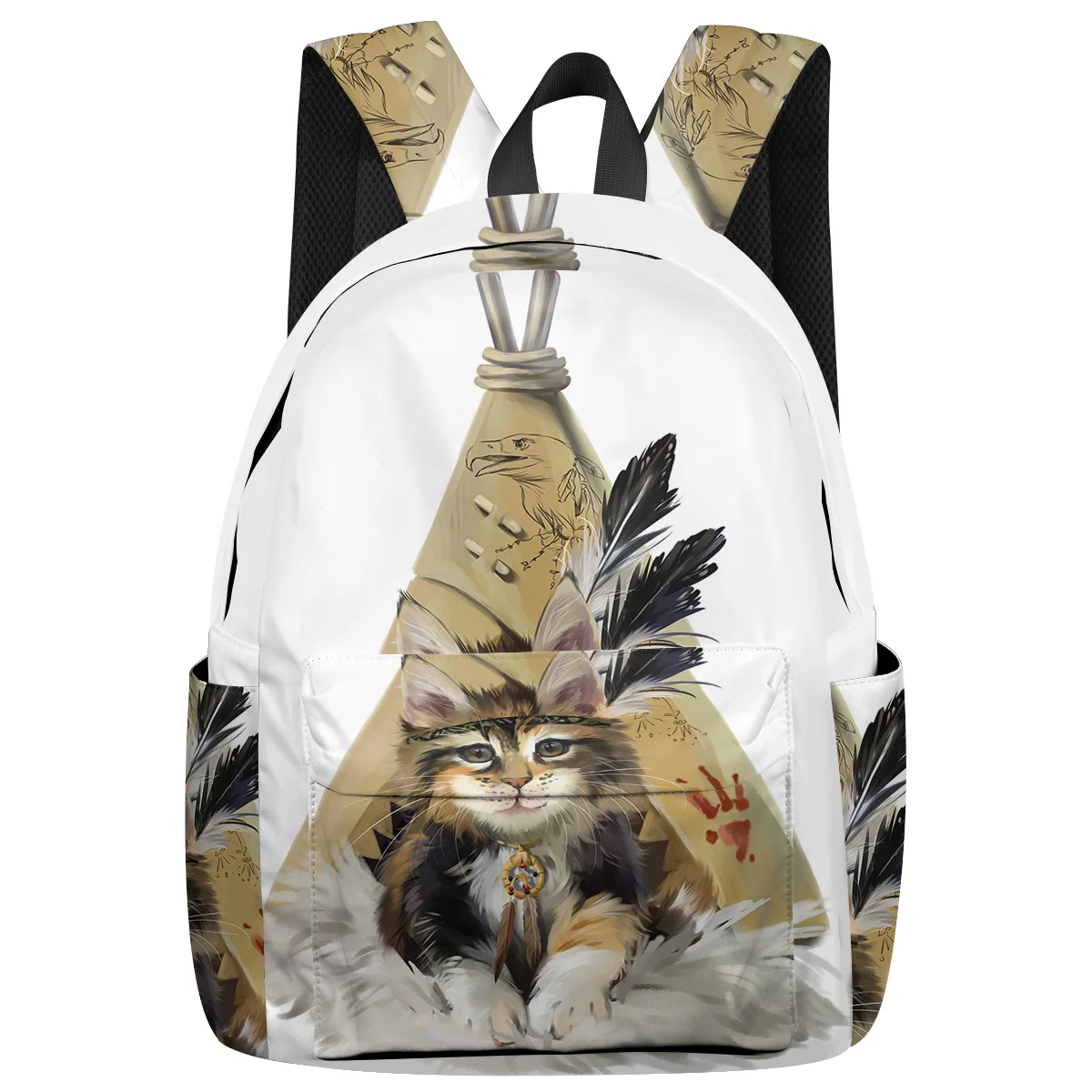 

WHEREISART Lovely Painted Tribal Cats Backpacks Laptop With Usb Charging Port International Airplane Travel Multipurpose Daypack