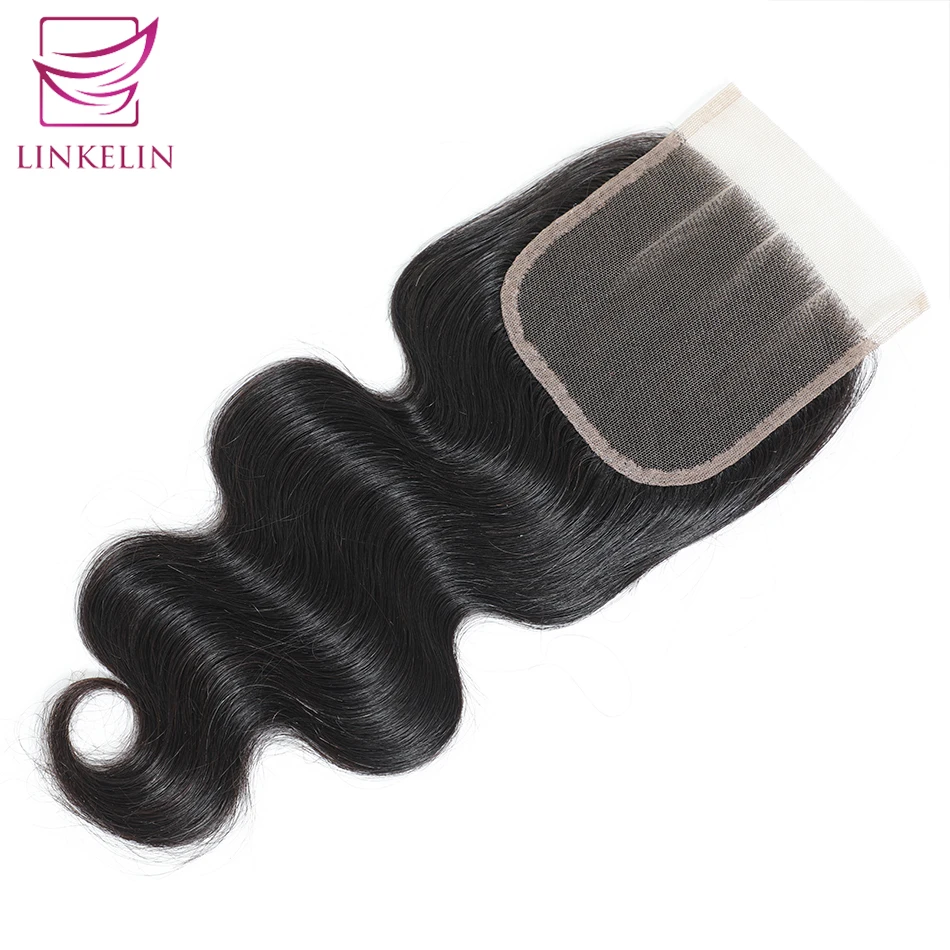 LINKELIN HAIR Mongolian Body Wave Closure Free/Middle/Three Part Hand Tied 100% Remy Human Hair 4*4 Lace Closure Nature Color
