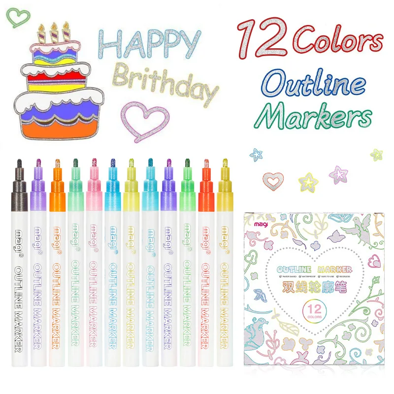 Drawing Double Line Outline Pen  Double Line Outline Markers - 8 Color Pen  - Aliexpress