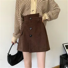 

Corduroy Irregular Short Skirts Female Autumn Winter Korean Fashion Black High Waisted Skirt Woman Retro Hip A Line Skirt Mujer
