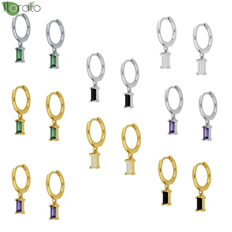 

White/black/green/purple Color CZ Earrings Set Tiny Charming Crystal 925 Sterling Silver Small Hoop Earrings for Women Jewelry