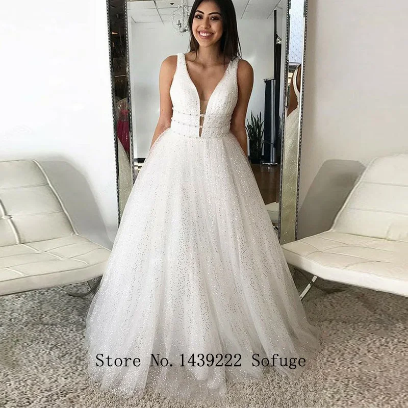 Wit Sequin Bling Stof Avondjurken Prom V-hals Tulle Eenvoudige Vestidos De Fiesta De Noche Robe De Soiree Plus size Wit Sequin Bling Stof Avondjurken Prom V-hals Tulle Eenvoudige Vestidos De Fiesta De Noche Robe De Soiree Plus size