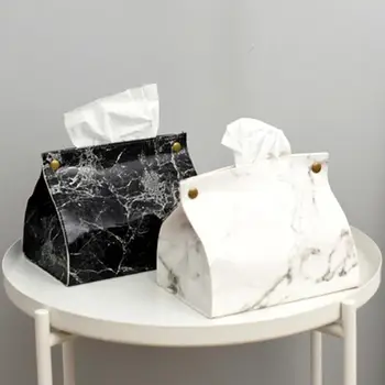 

Faux Leather Marbling Vein Tissue Paper Holder Storage Bag Container Napkin Case
