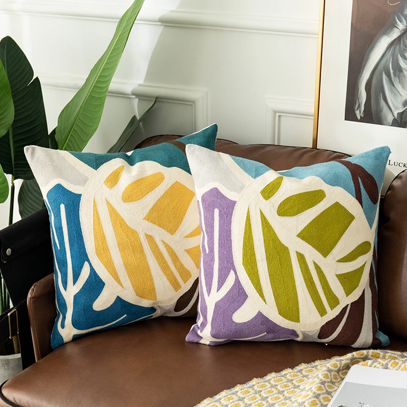 

Leaf Cushion Cover Embroidered Abstract Geometric Pillowcase Tassels Fringe Square Pillow Cover 45x45cm/30x50cm Home Decoration