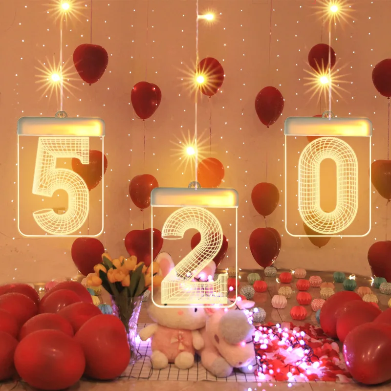 

3D Letters Digital Wall Hanging Curtain Light LED Christmas String Fairy Light USB Lamp Indoor For Party Wedding Decoration