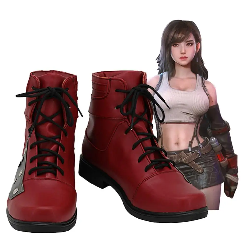 FF VII Tifa Lockhart Cosplay Shoes Adult UniRed Boots High Heel Shoes 