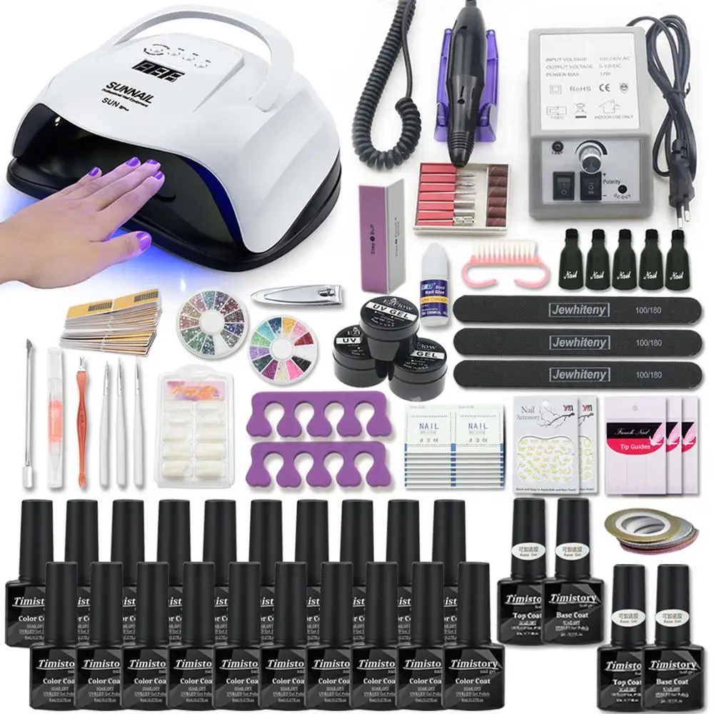 Baratos Super juego de manicura para Kit de uñas con lámpara led para uñas 20000RPM conjunto de esmalte de uñas acrílico Kit conjunto de herramientas para manicura