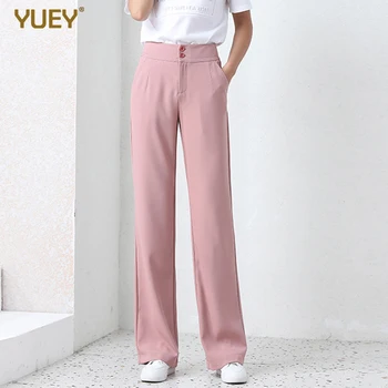 

YUEY 2020 Spring Summer New Wide leg pants Women Pink Casual Pants High waist plus size Drape High Waist Women's Thin trousers
