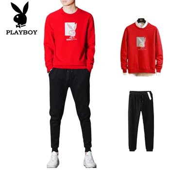 

Playboy trendy men's popular slim fit comfortable close-fit fashion casual sweater sportswear clothes suit