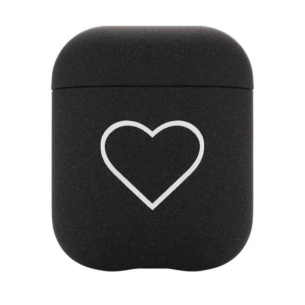 Жесткий PC матовый протектор для наушников для Apple Air Pods 1 2 Чехол для зарядного устройства милый чехол с сердечком для Airpods - Цвет: Black