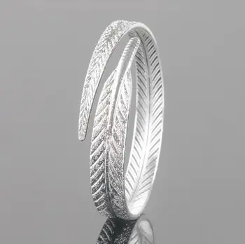 

Unique Women 925 Sterling Silver Leaf Bangles Open Cuff Bracelets & Bangles Fine Jewelry pulseras S-B13