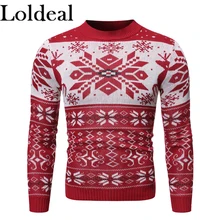 Loldeal Fashion Long-sleeved Sweater Casual Snowflake Batik Round Neck Slim Warm Men Loldeal Fashion Long-sleeved Sweater Casual Snowflake Batik Round Neck Slim Warm Men