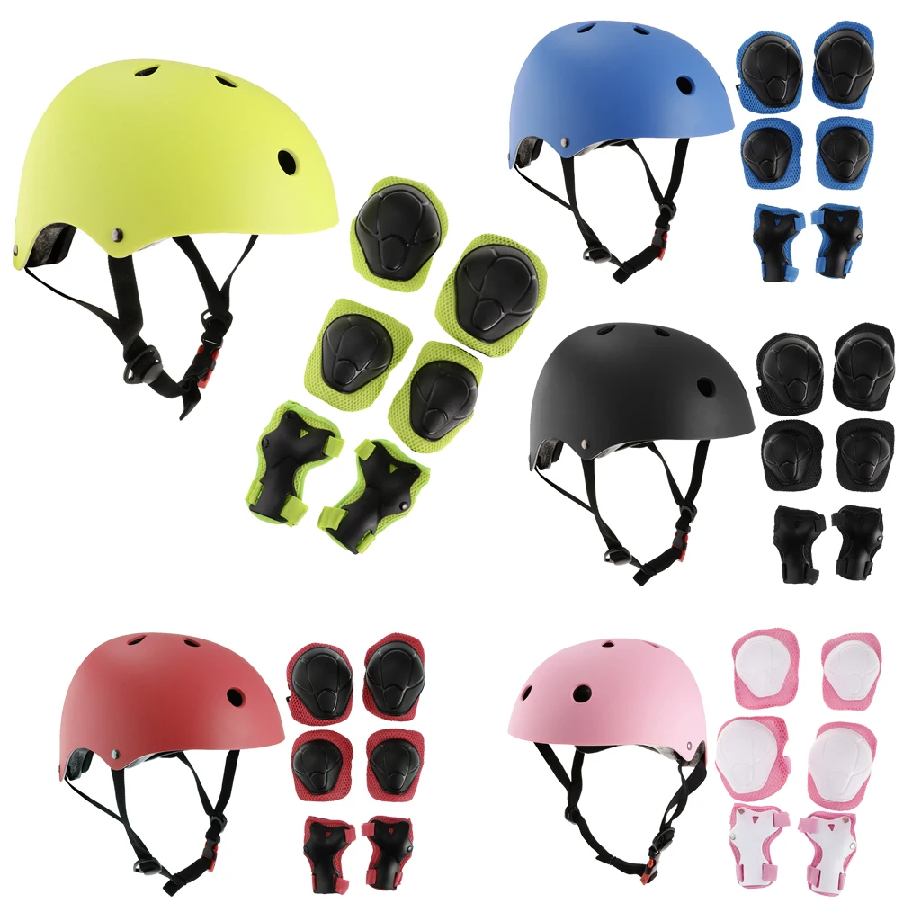 MagiDeal 7pcs Universal Kids Skateboard Safety Helmet Wrist/Knee/Elbow Pad Protective Gear Set - 5 Colors