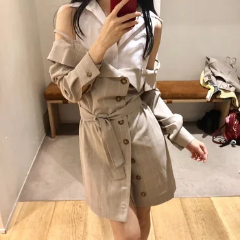 

Law Single 2020 Summer Slim Fit Lace Off Shoulder Splicing Fake Two Piece Lady Dress 190059