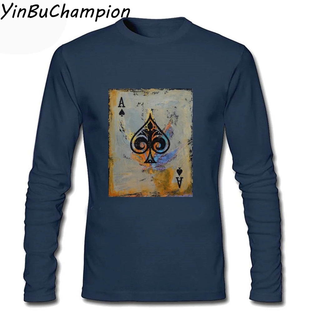 Для мужчин туз пик покер Футболка Пользовательские Длинные рукава Harajuku Camisetas Manga футболка Для мужчин футболка мужской XS-3XL - Цвет: Тёмно-синий