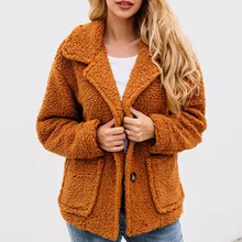 Повседневная Верхняя одежда Топы с карманами элегантное пальто из искусственного меха для женщин осень зима теплая мягкая меховая куртка женская плюшевая верхняя одежда