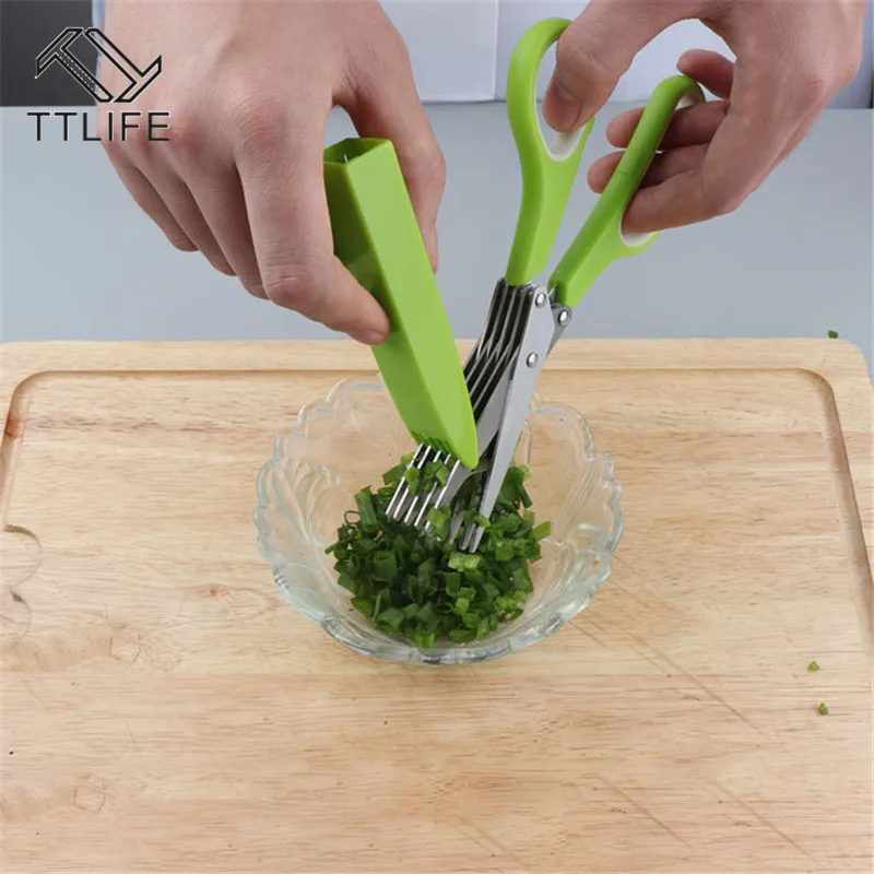 

Mainpoint 5 Layers Blade Scallion Scissors Multifunctional Kitchen Shredded Knives Fruit Vegetable Cut Herb Spices Cooking Tools