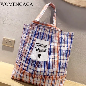 

Brand New Plaid Big Handmade Woven Totes Casual Female Causal Soft Handbag Big Capacity Patchwork Open Women Holiday Shoulder W1