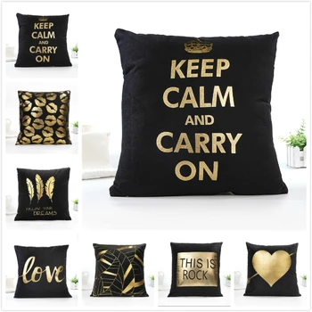 

Fuwatacchi Black Gold Foil Cushion Cover Deer Throw Pillows Words Pillowcase Home Chair Sofa Leaf Lips Pillow Cover 45*45