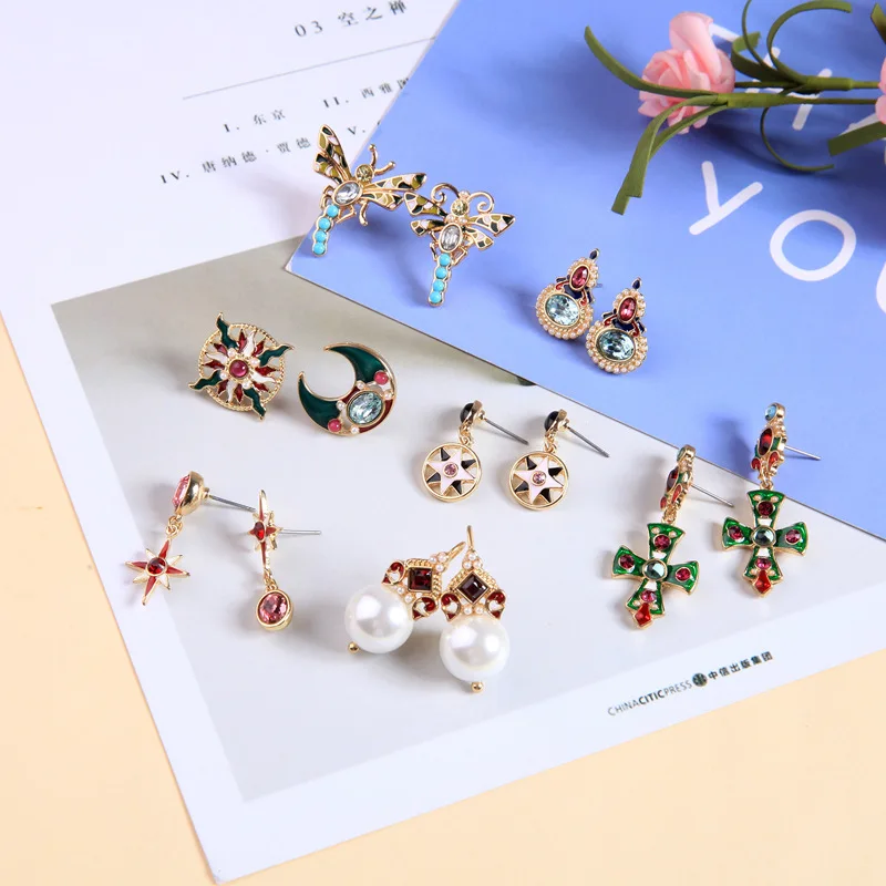 2019 рождественские капающие масляные звезды луна серьги женские темперамент