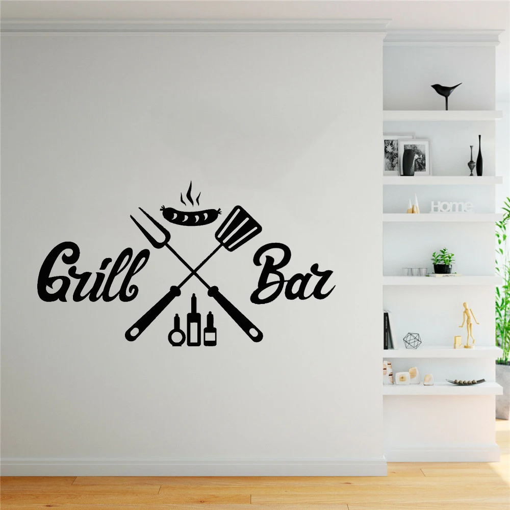 Wall Stickers Grill Bar BBQ Wall Stickers For Dining Room Barbecue Sausage Decor Interior Vinyl Wall Decal Nordic Home Decoration Art