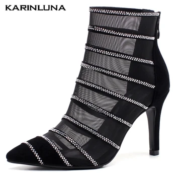 

Karinluna On Sale Elegant Suede Leather Pointed Toe Crystals High Heels Summer Ankle Boot women's Sandals Shoes Woman