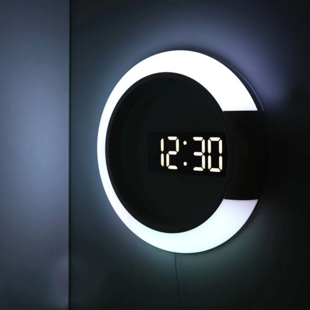 

3D LED Digital Table Clock Alarm Mirror Hollow Wall Watch Clock Modern Design Nightlight For Home Living Room Decorations