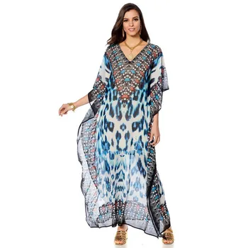 

Beach Robe Wrap Dress Swimwear Women Cover Up Summer Ladies Tunics Pareo Large Size New Snow Leopard Print Neck Loose Smock