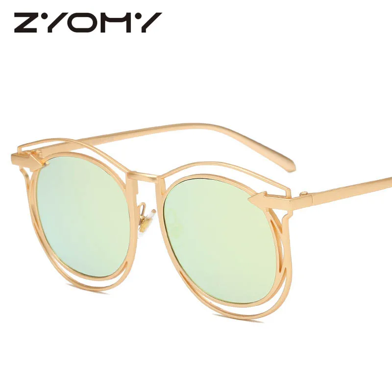 Zyomy Oculos de sol женские солнцезащитные очки женские оттенки круглая оправа полый металлический очки UV400 Классический бренд тени - Цвет линз: C2