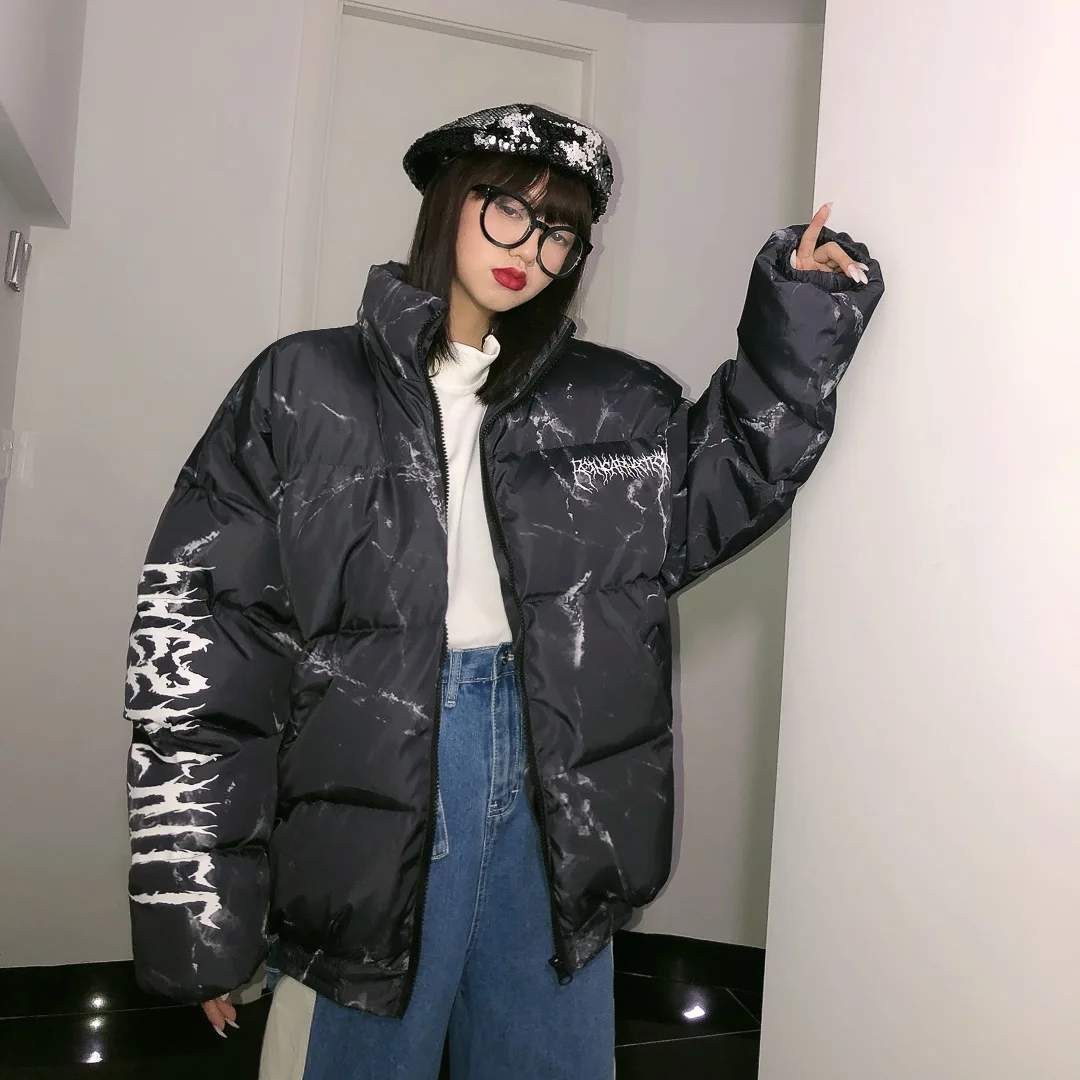 black DMY1014 XITAO Letter Pattern Parkas Women Fashion Autumn Wide Waist Thick Print Pocket Elegant Patchwork Minority Parkas DMY1014 - Цвет: black DMY1014