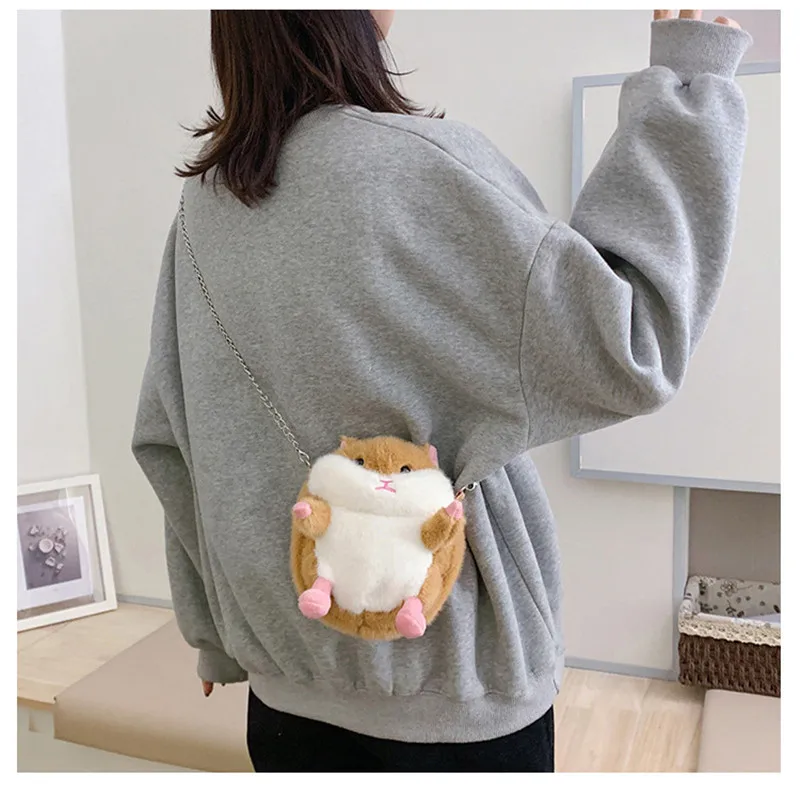 Cute Cartoon Round Fat Hamster Pikachu Mouse Rats Plush Backpack Toys Key Phone Crossbody Bag Shoulder Bags Dolls (1)
