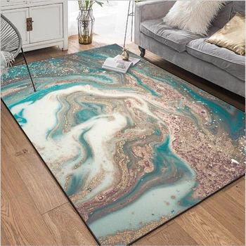 

Carpets for Living Room Fashion Modern Abstract Marble Blue White Gold Rug Soft Coffee Table Mat Area Rug for Bedroom