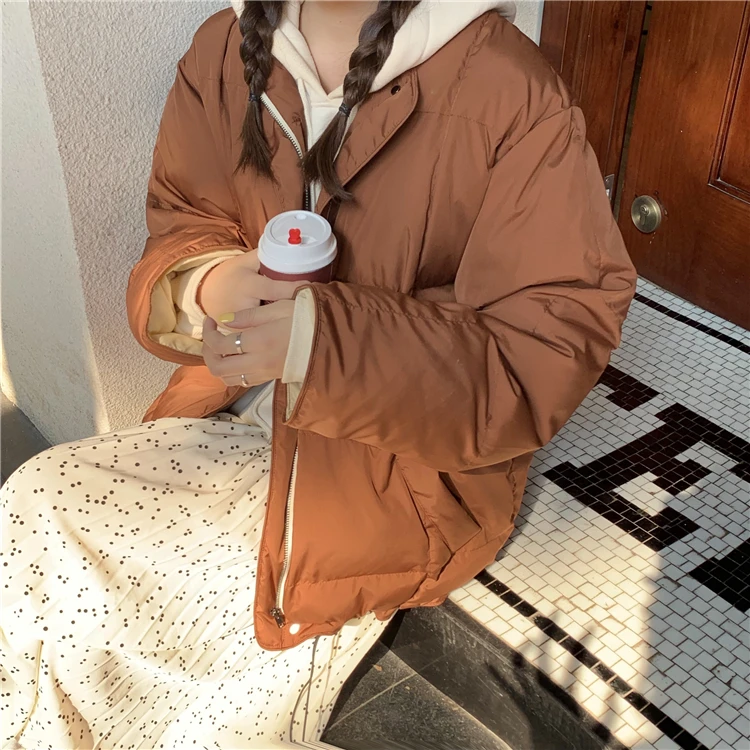 SHIJIA коричневые свободные женские парки с круглым вырезом, Женская пуховая куртка на молнии, теплое зимнее пальто с хлопковой подкладкой, женская верхняя одежда