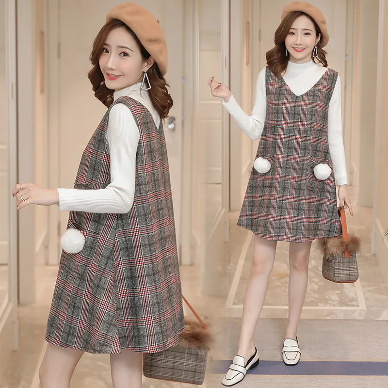 

2018 New Style Autumn And Winter Loose-Fit Versitile Fashion Woolen Two-Piece Set Pregnant Women Set Pregnancy Maternity Clothes