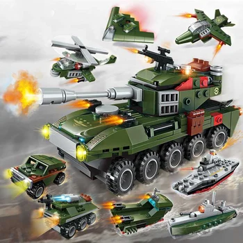 

8in1 Technic military QM-09 armored vehicle City building block aircraft carrier ship bomber missile car submarine Toys Children