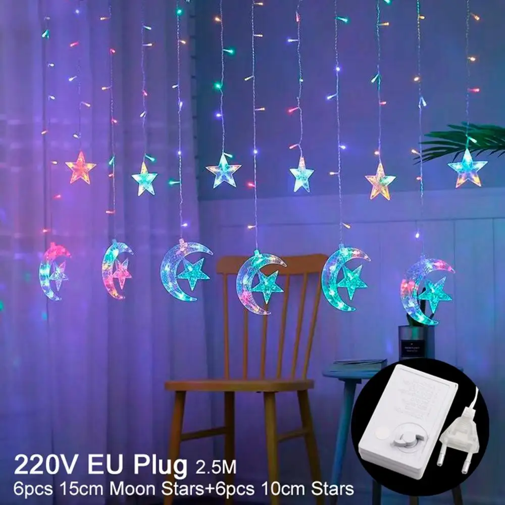 EU colorful Европейский Звездный лунный занавес светильник свадебный Декор для свадьбы Рождественская вечеринка Декор гирлянда ИД Мубарак Рамадан вечерние украшения - Цвет: EU colorful