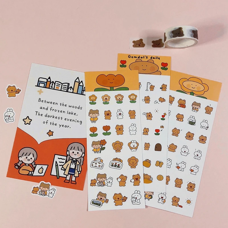 

Korean Cartoon Bear Sticker Hand Account Mobile Phone Computer Notebook Decoration Ins Cute Girl Waterproof Small Stickers
