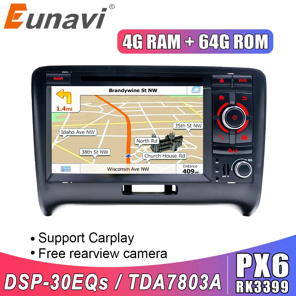 Eunavi 2 din Android 9 0 автомобильный Радио dvd стерео Мультимедийный Плеер для Audi/TT 2006 2012