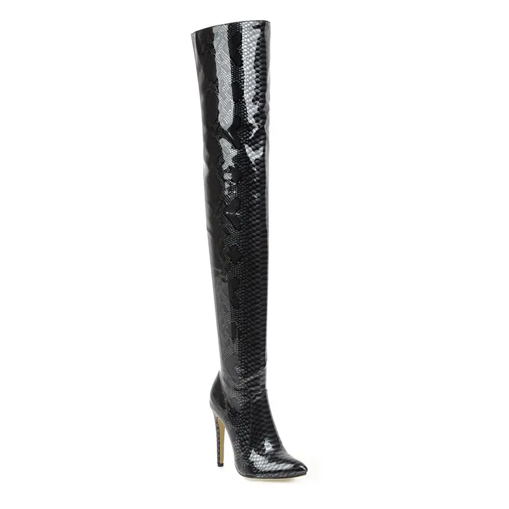 blue boots Новинка; ботфорты из искусственной кожи питона; женские высокие сапоги до бедра из змеиной кожи; женские зимние блестящие вечерние сапоги из змеиной кожи; женские ботинки - Цвет: blue boots