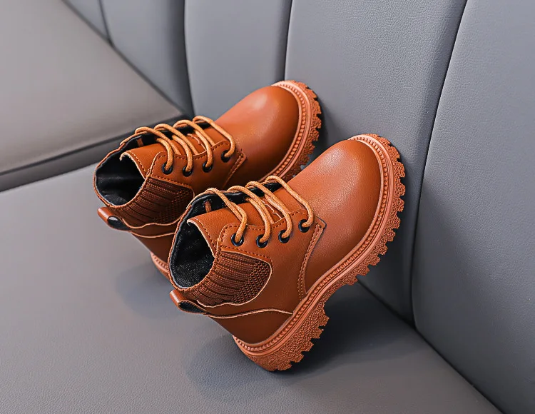Baby Boys Boots for Kids Girls Booties Leather Shoes Soft Sole Fashion Martin Boots Waterproof Non-slip Plush Boy Running Shoes