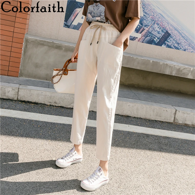Женские Брюки с карманами Colorfaith повседневные хлопковые и льняные шаровары