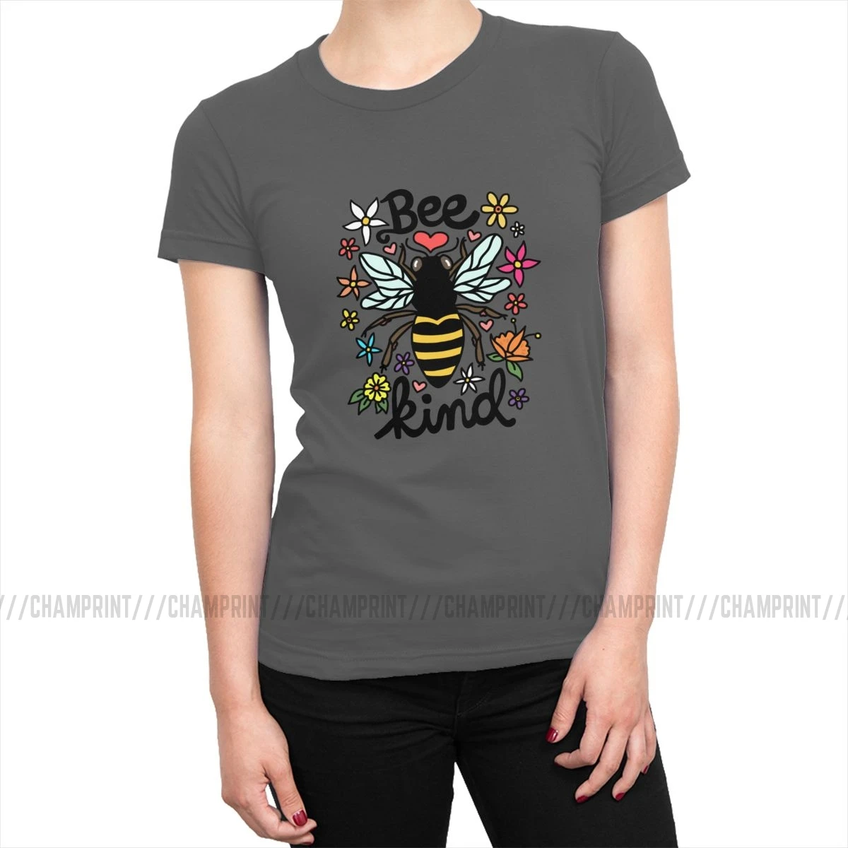 The Earth environment Bee kind Футболки Женские Классические хлопковые футболки Гранж Топы И Футболки в стиле рок женская одежда размера плюс - Цвет: Темно-серый