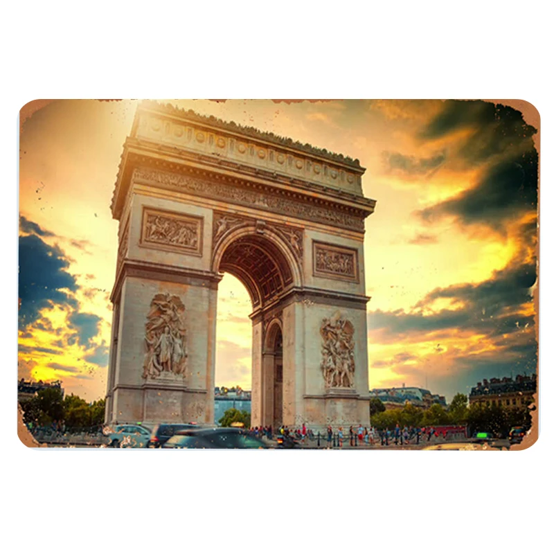 Arc de Triomphe металлическая табличка винтажный жестяной знак паба Настенный декор для бара паба клуба декоративные тарелки - Цвет: Лиловый