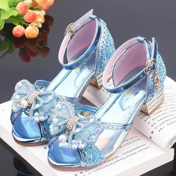 

AFDSWG kids shoes summer new girls high heel sandals children princess shoes rhinestone butterfly heel shoes